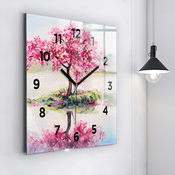 Square glass wall clock Tree Mosaic