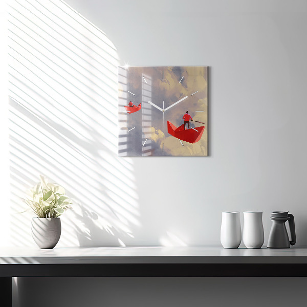 Square glass wall clock Paper ships