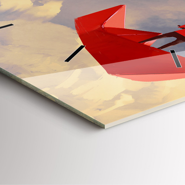 Square glass wall clock Paper ships