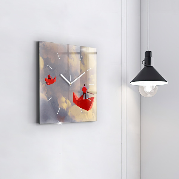 Square glass wall clock Paper ships