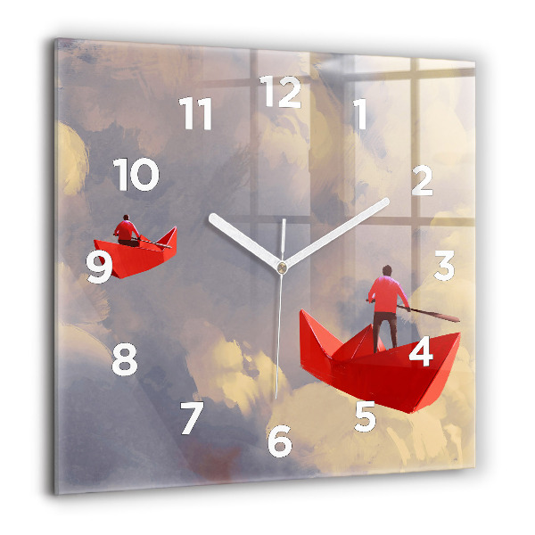 Square glass wall clock Paper ships