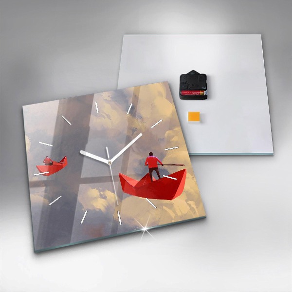 Square glass wall clock Paper ships