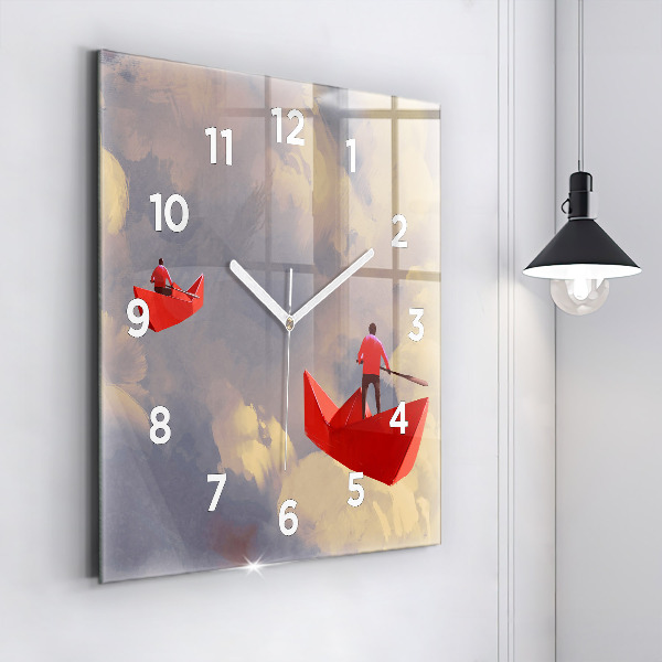 Square glass wall clock Paper ships