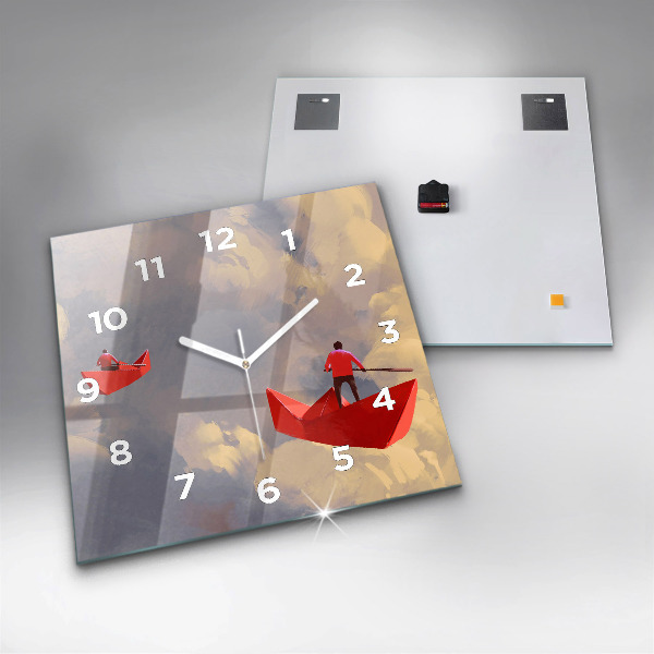Square glass wall clock Paper ships