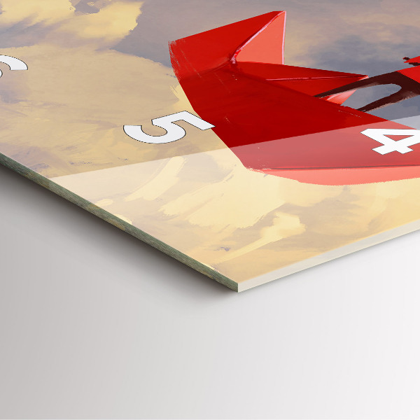 Square glass wall clock Paper ships