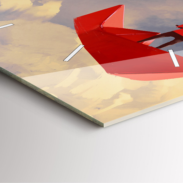 Square glass wall clock Paper ships