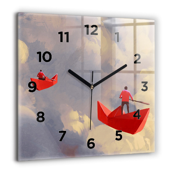 Square glass wall clock Paper ships
