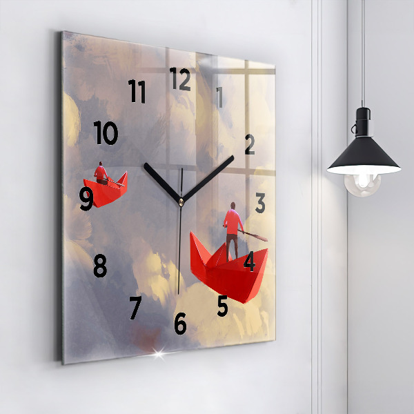 Square glass wall clock Paper ships