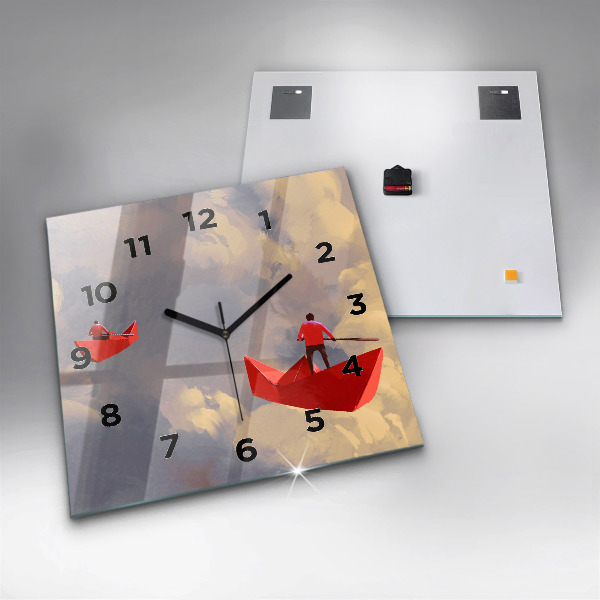 Square glass wall clock Paper ships