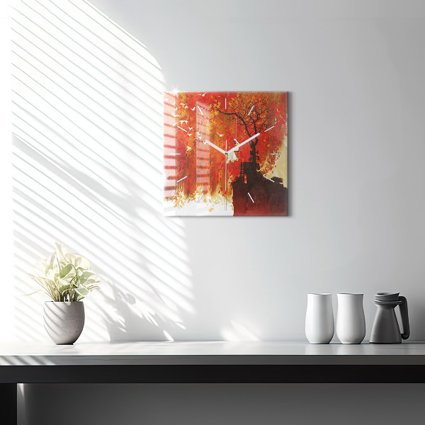 Square glass wall clock Bride in autumn