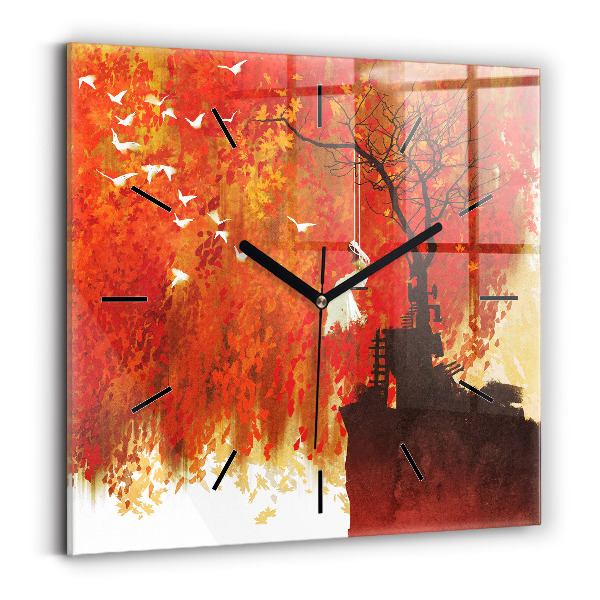 Square glass wall clock Bride in autumn
