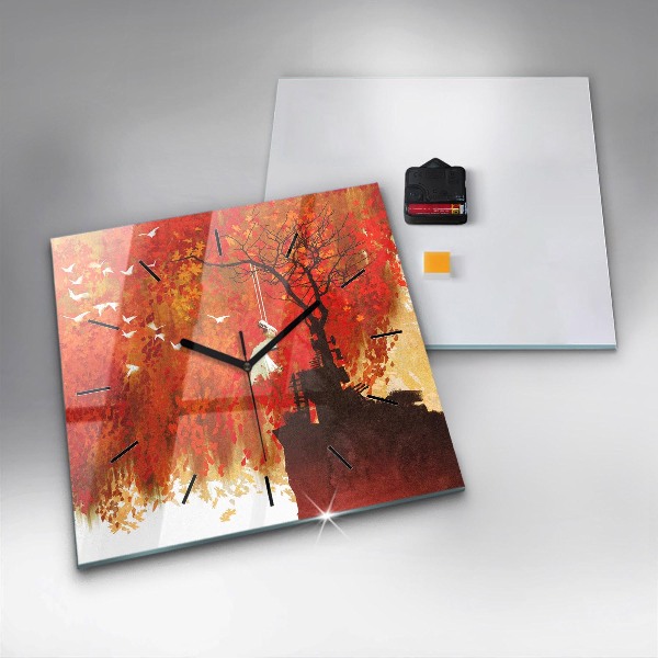 Square glass wall clock Bride in autumn