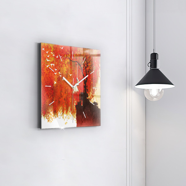 Square glass wall clock Bride in autumn