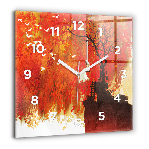 Square glass wall clock Bride in autumn