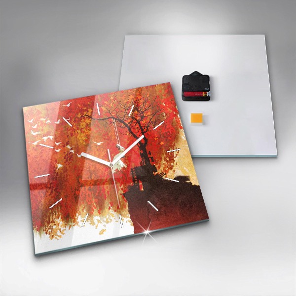 Square glass wall clock Bride in autumn