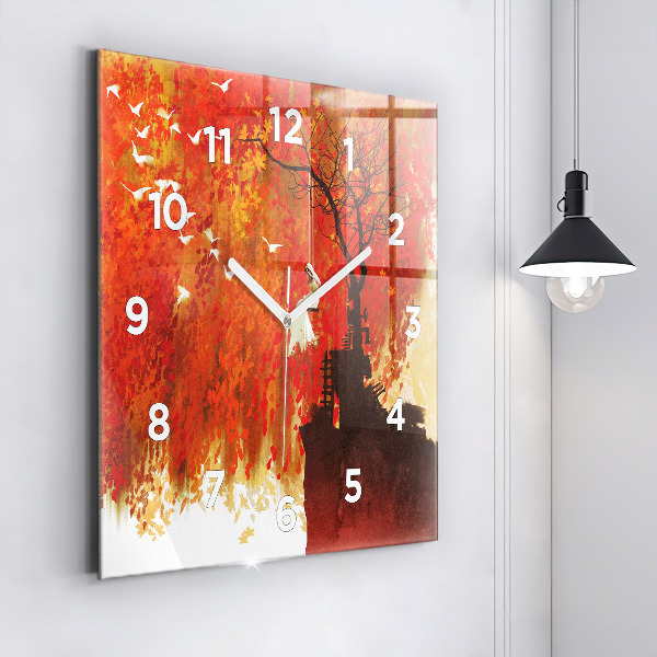Square glass wall clock Bride in autumn