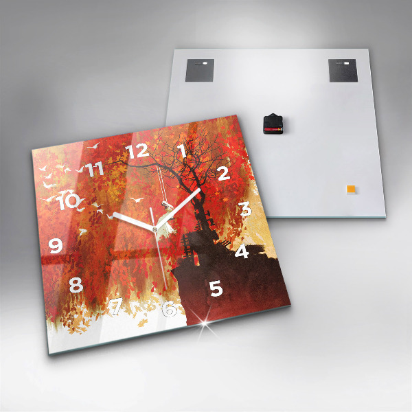 Square glass wall clock Bride in autumn