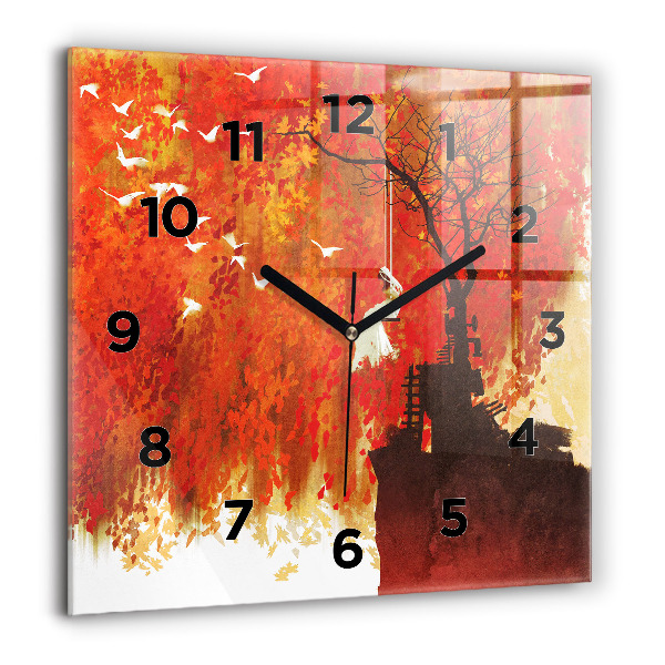 Square glass wall clock Bride in autumn