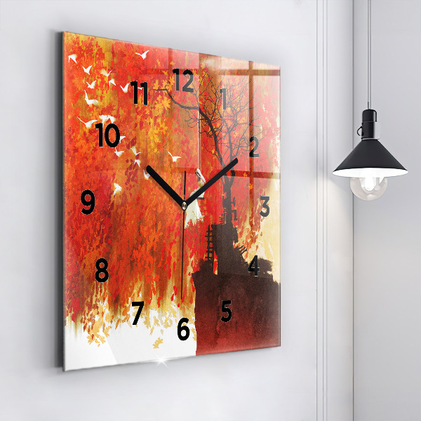 Square glass wall clock Bride in autumn