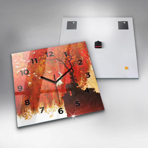 Square glass wall clock Bride in autumn