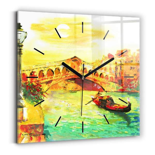 Square glass wall clock Venice Rialto Bridge