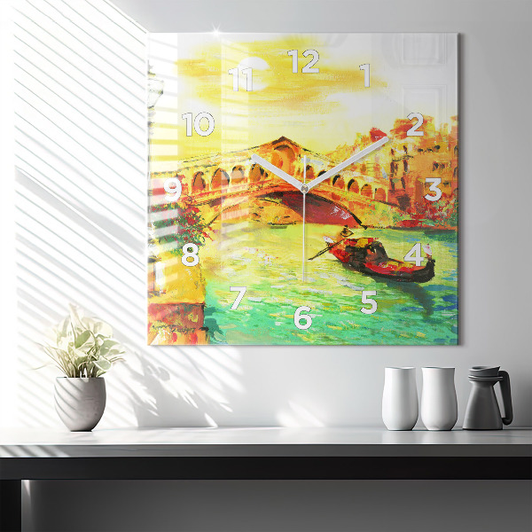Square glass wall clock Venice Rialto Bridge