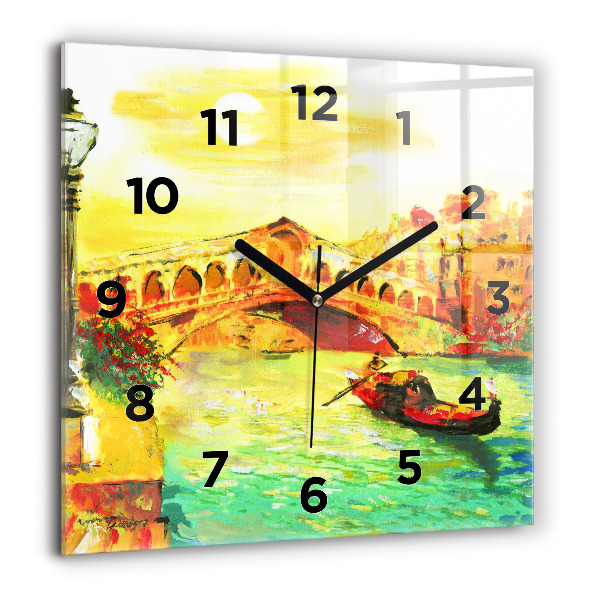 Square glass wall clock Venice Rialto Bridge