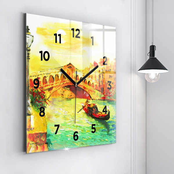 Square glass wall clock Venice Rialto Bridge