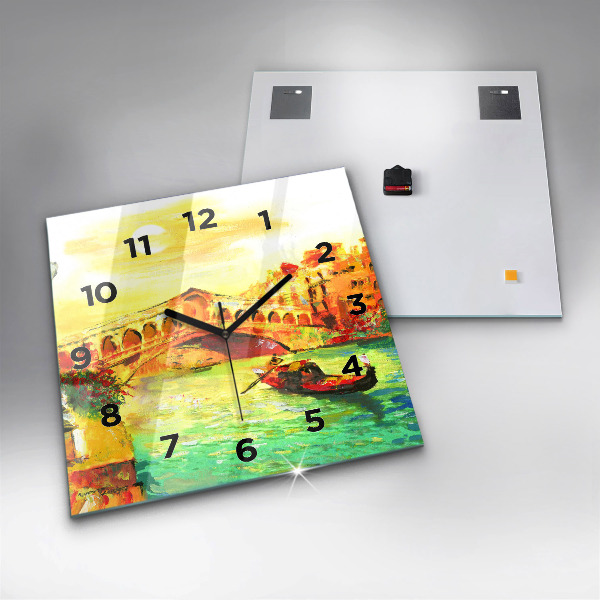 Square glass wall clock Venice Rialto Bridge