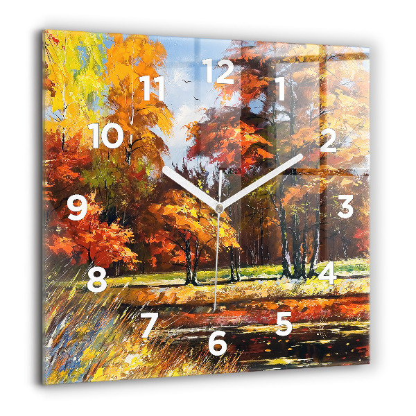 Square glass wall clock Autumn landscape with a river