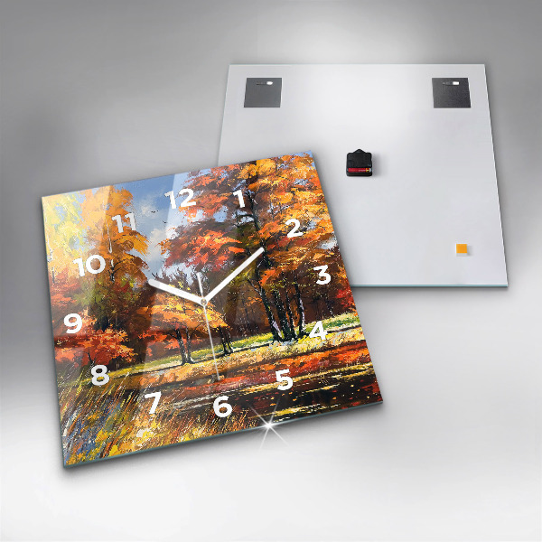 Square glass wall clock Autumn landscape with a river