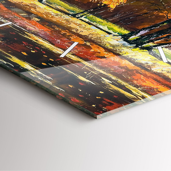 Square glass wall clock Autumn landscape with a river