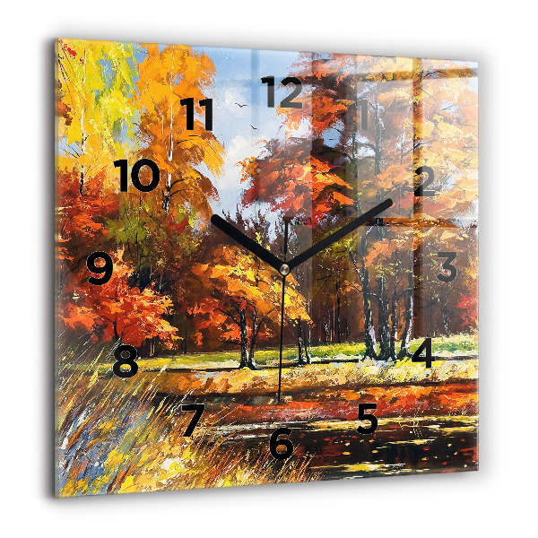 Square glass wall clock Autumn landscape with a river