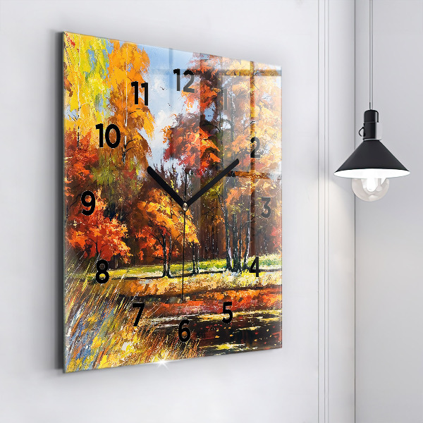 Square glass wall clock Autumn landscape with a river
