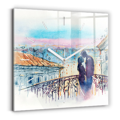 Square glass wall clock People in watercolor