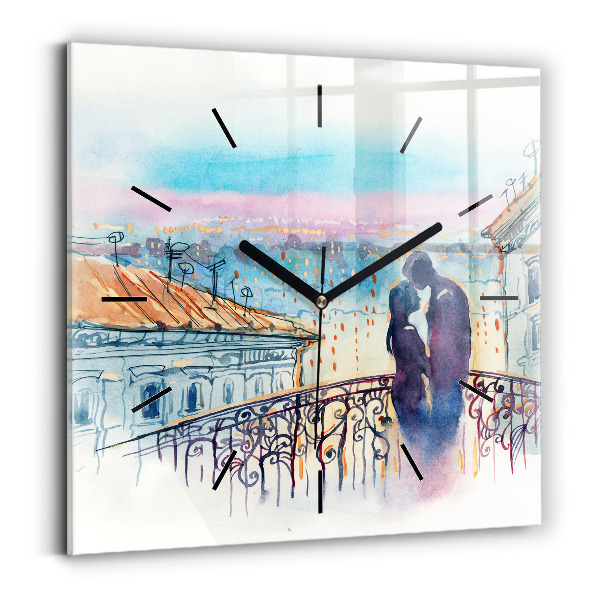 Square glass wall clock People in watercolor