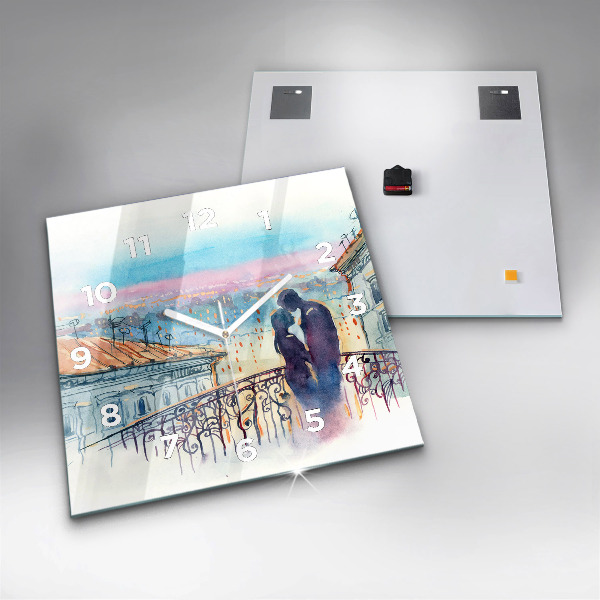 Square glass wall clock People in watercolor