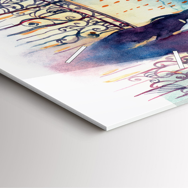 Square glass wall clock People in watercolor