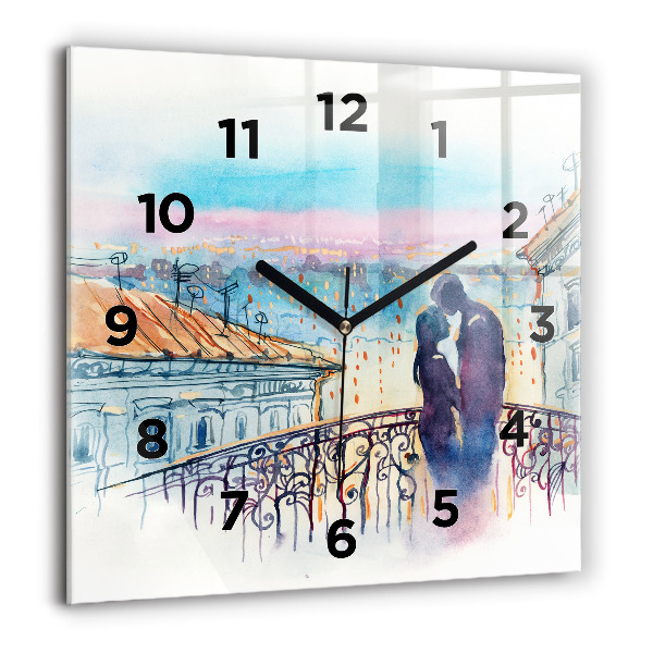 Square glass wall clock People in watercolor