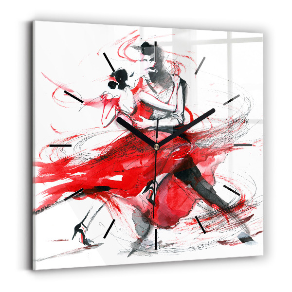 Square glass wall clock Dancing couple