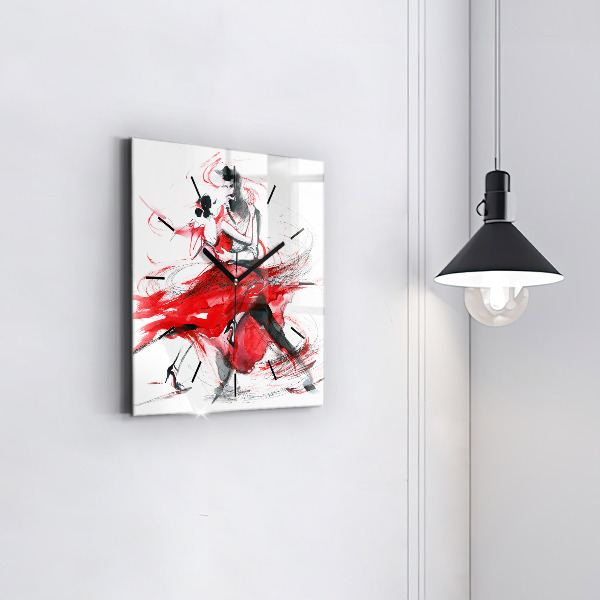 Square glass wall clock Dancing couple