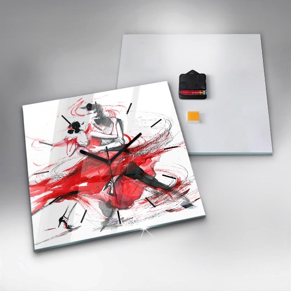 Square glass wall clock Dancing couple