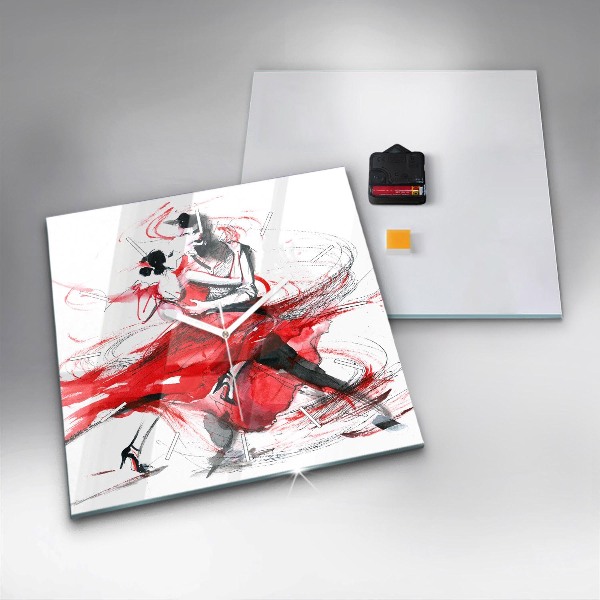 Square glass wall clock Dancing couple