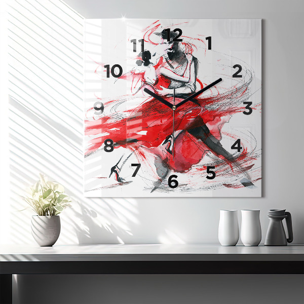 Square glass wall clock Dancing couple