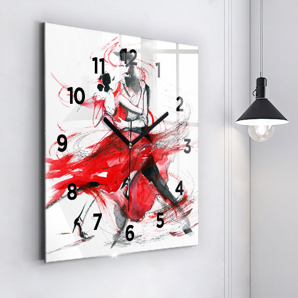 Square glass wall clock Dancing couple