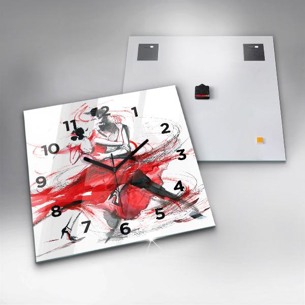 Square glass wall clock Dancing couple
