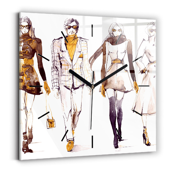 Square glass wall clock Woman and man