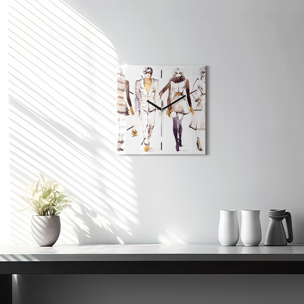 Square glass wall clock Woman and man