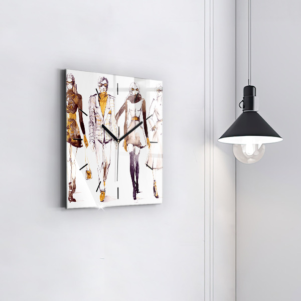 Square glass wall clock Woman and man