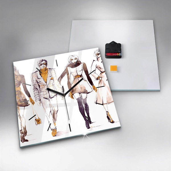 Square glass wall clock Woman and man